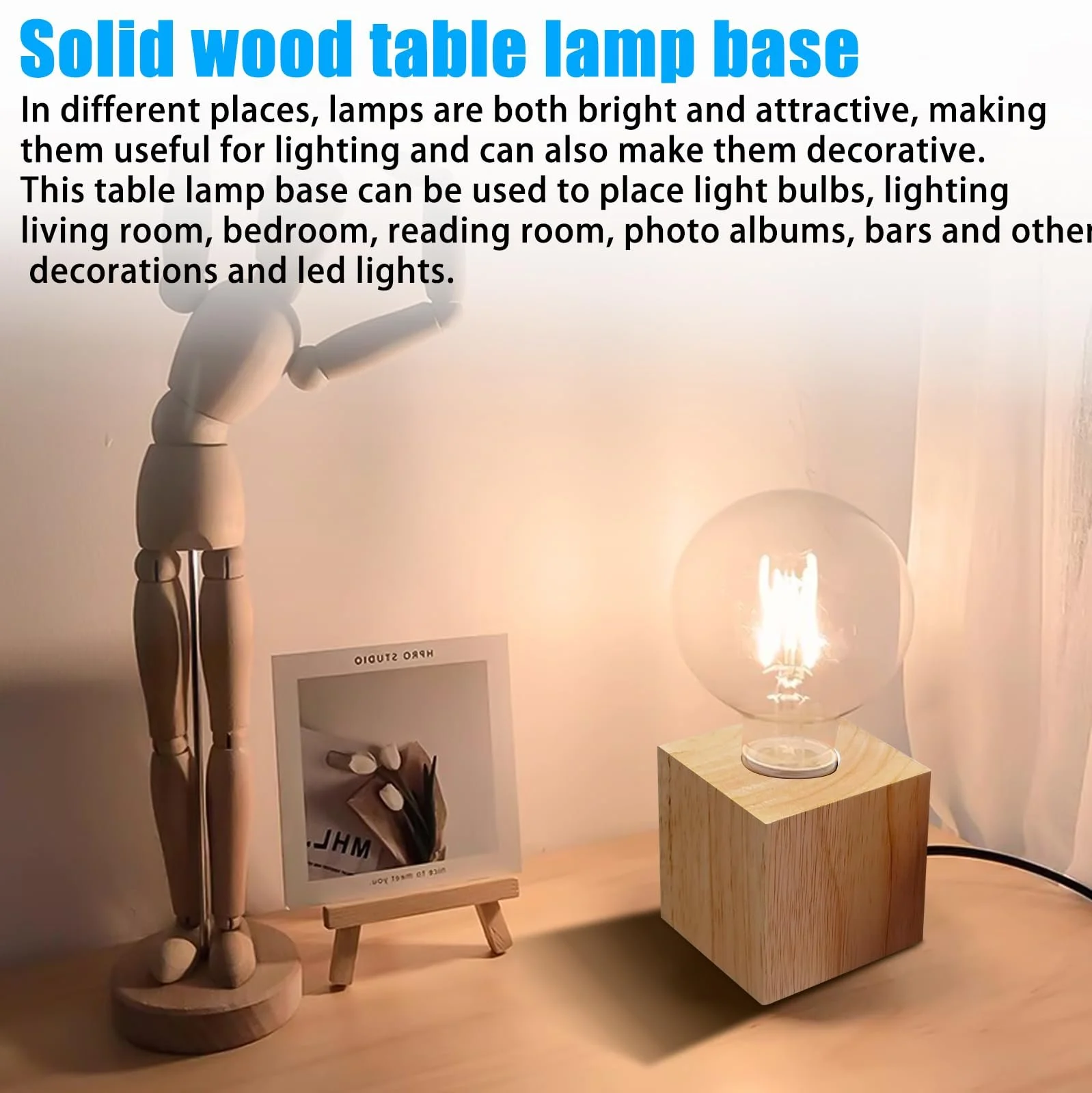 Настільна лампа Nizirioo Cube Дерев'яна основа EU Plug E27, фото №3