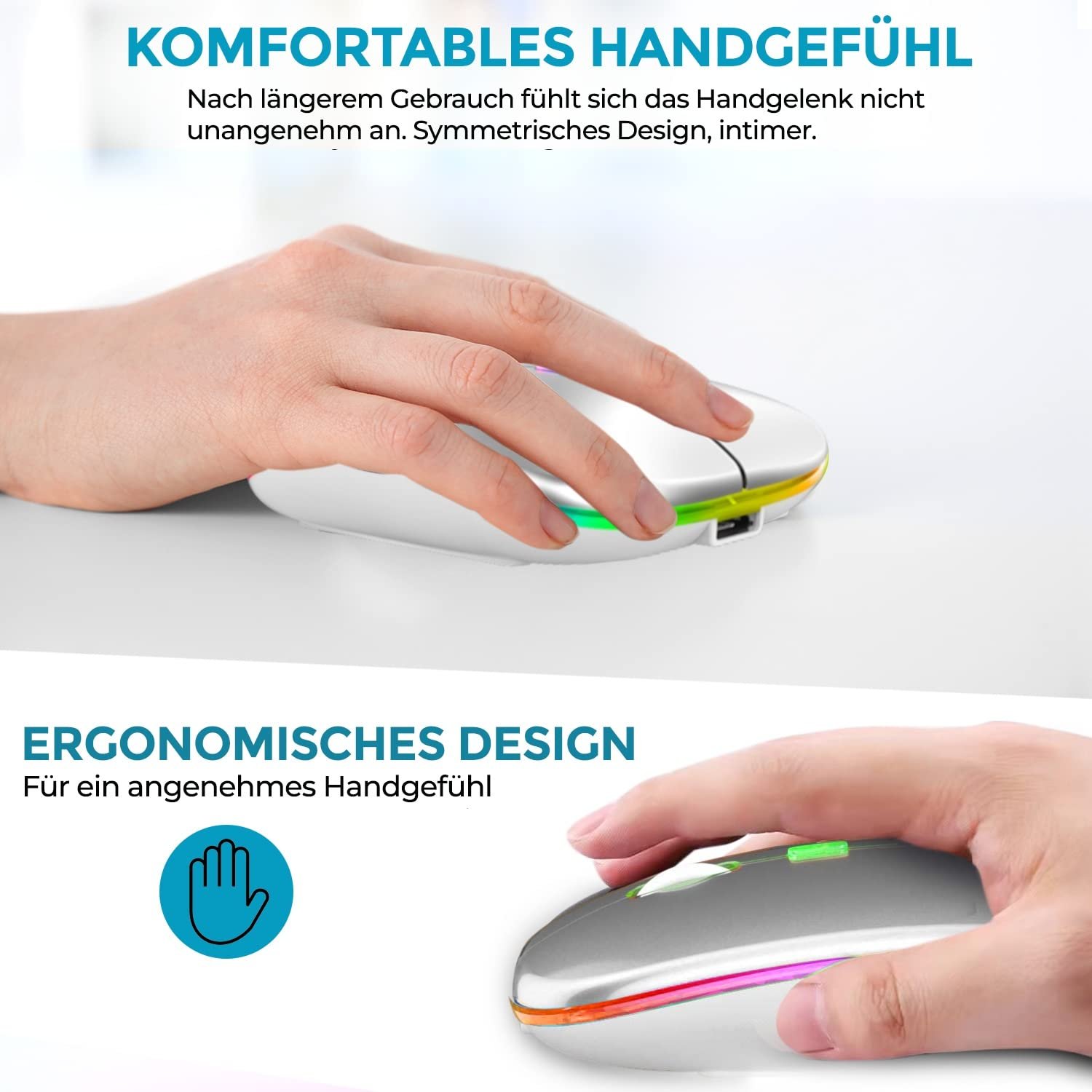 Мышь беспроводная GLOBAL TECH, LED, аккумуляторная, тихая, тонкая, USB 2.4G, серебристая, фото №5