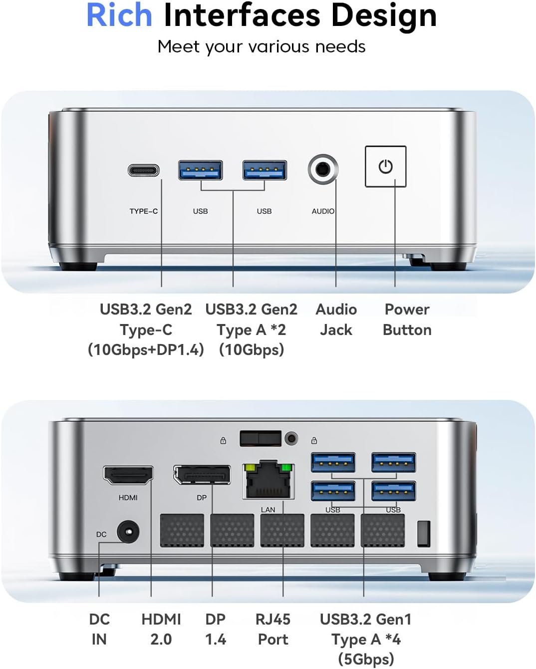 Міні ПК NiPoGi E2 / Intel N97 / RAM 16GB / SSD 1ТB / Intel UHD Graphics / 1 x HDMI / LAN / Wi-Fi 5 / Bluetooth 4.2 / Windows 11 / Сріблястий, фото №6 Міні ПК NiPoGi E2 / Intel N97 / RAM 16GB / SSD 1ТB / Intel UHD Graphics / 1 x HDMI / LAN / Wi-Fi 5 / Bluetooth 4.2 / Windows 11 / Сріблястий, фото №6