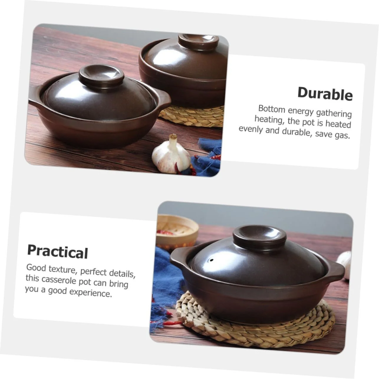 Кастрюля керамическая традиционная с двойными ручками жаропрочная, фото №8