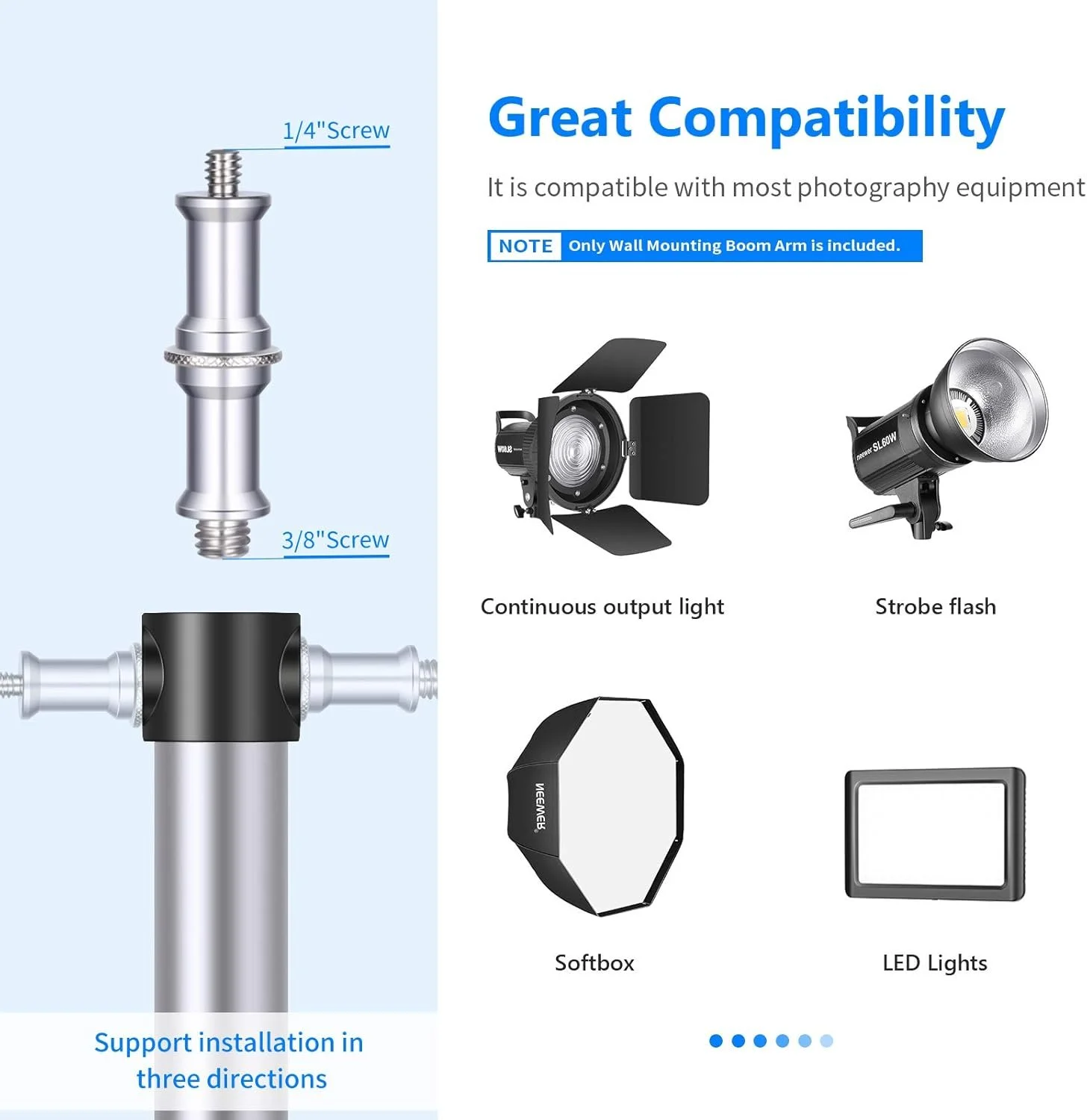 Настінний кронштейн для штанги Neewer 169 см Срібний, фото №2 Настінний кронштейн для штанги Neewer 169 см Срібний, фото №2