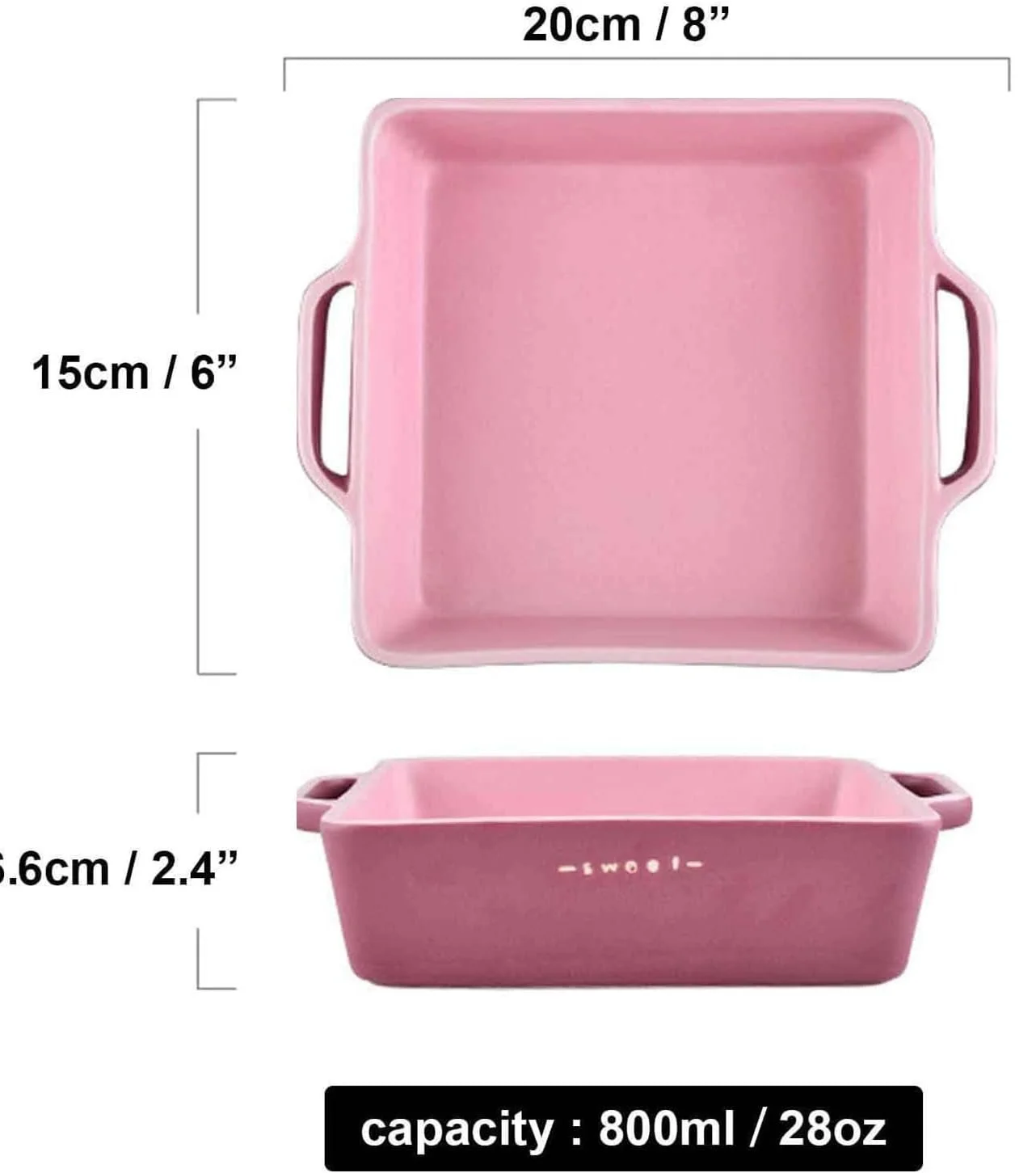 Форма для запекания керамическая квадратная с ручкой Pink Large, фото №2 Форма для запекания керамическая квадратная с ручкой Pink Large, фото №2