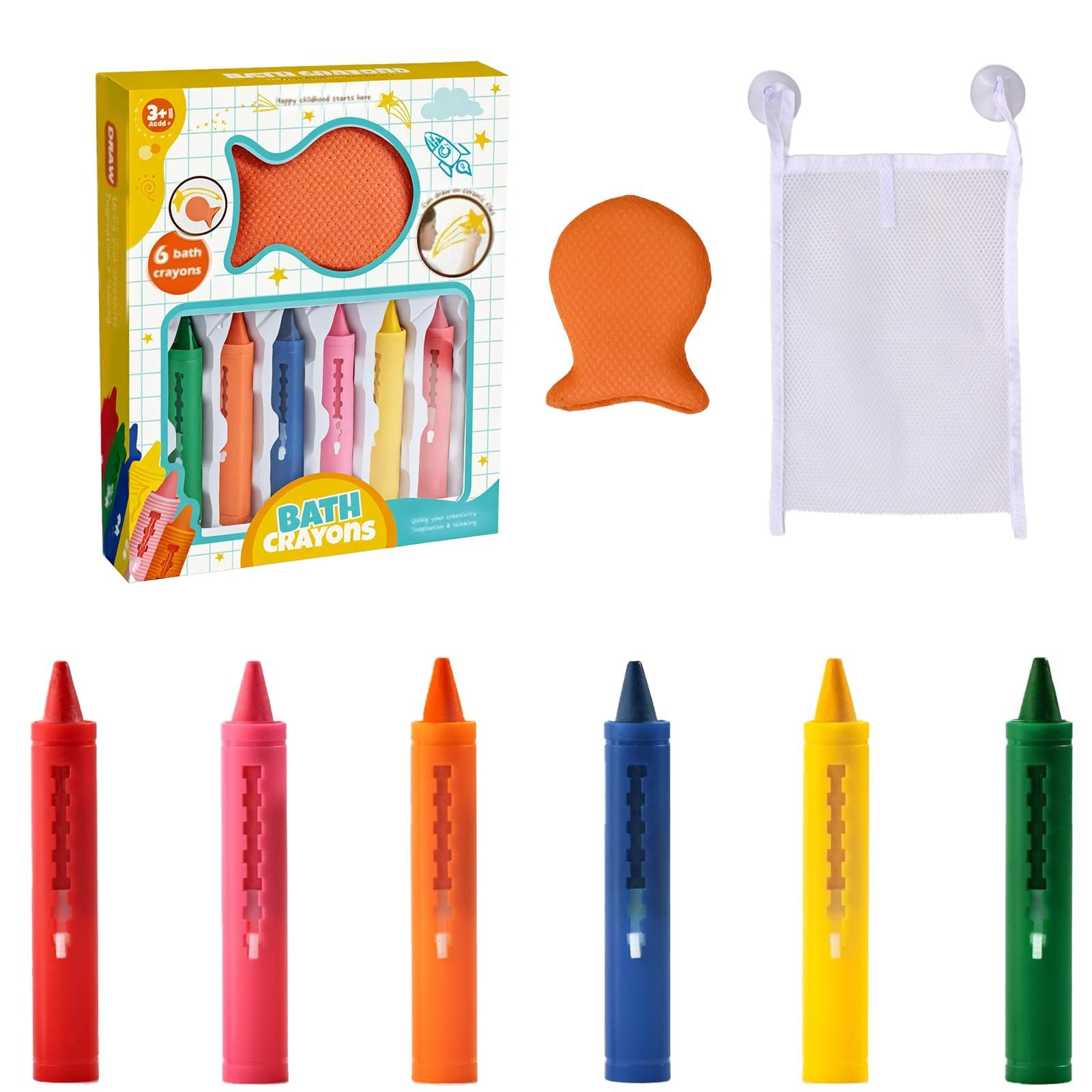 Набір крейд для ванної кімнати 6 кольорів з губкою та мішечком для зберігання, фото №1