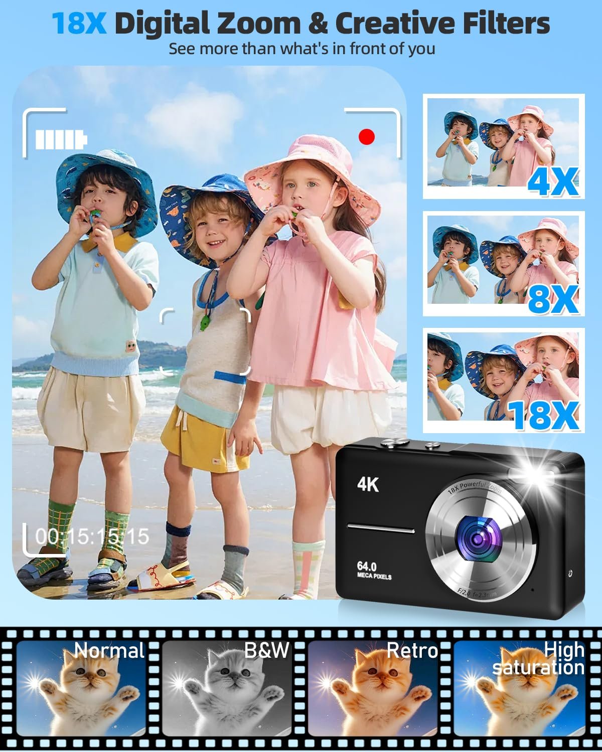 Цифрова камера UHD 4K 64 MP 18x Zoom AF Чорний, фото №3