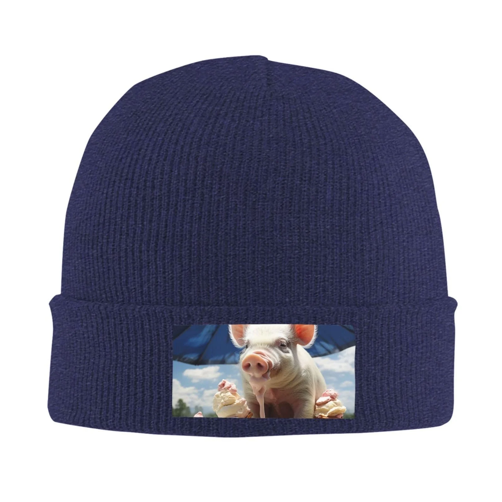 Шапка-біні з малюнком свині, що їсть морозиво, зимова тепла трикотажна, фото №4