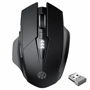 Миша Бездротова Inphic Pro 2.4G 1600DPI USB з індикатором рівня заряду батареї, 6 кнопок, USB-приймач, Чорна - Фото 1