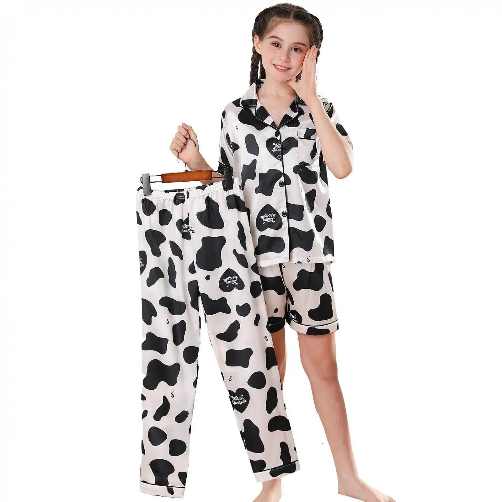 Комплект пижамный RuanMM из 3 предметов Мягкий атласный для девочек, фото №1 Комплект пижамный RuanMM из 3 предметов Мягкий атласный для девочек, фото №1