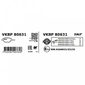 Комплект гальмівних колодок, дискове гальмо SKF VKBP 80631 для MERCEDES-BENZ передня вісь synthetic.ua - Фото 1