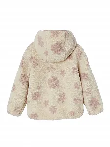 Куртка Teddy Fleece для девочек Vertbaudet с капюшоном и цветочным принтом synthetic.ua - Фото 1