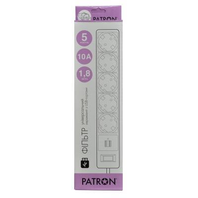 Сетевой фильтр питания PATRON 1.8m SP-52 + 2 USB 2.0, 2.1A , 5 роз. BLACK EXT-PN-SP-52-USB, фото №2