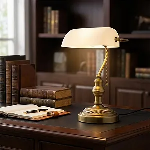 Настільна лампа Barcelona LED Vintage Banker E27 Ретро Скляний плафон Металева основа Латунь/Хром/Нікель synthetic.ua - Фото 1