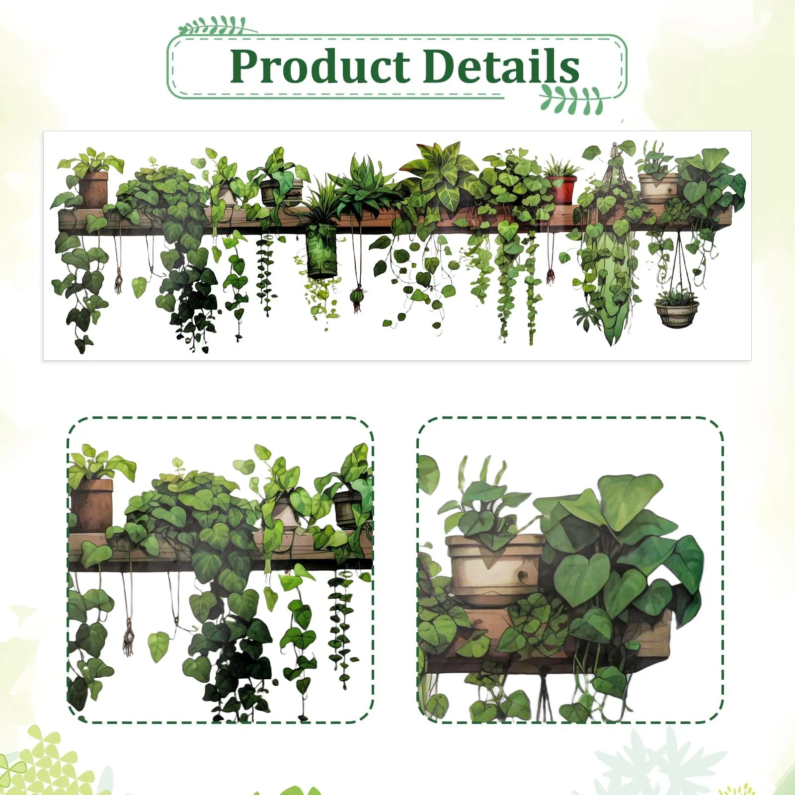 Наклейка на стіну Рослини Зелене листя Підвісна ліана Квітковий горщик, фото №3