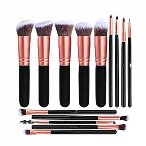 Набір кистей для макіяжу Lzeouean Premium Synthetic Foundation Puder Concealer Lidschatten, 14 штук, рожеве золото - Фото 1