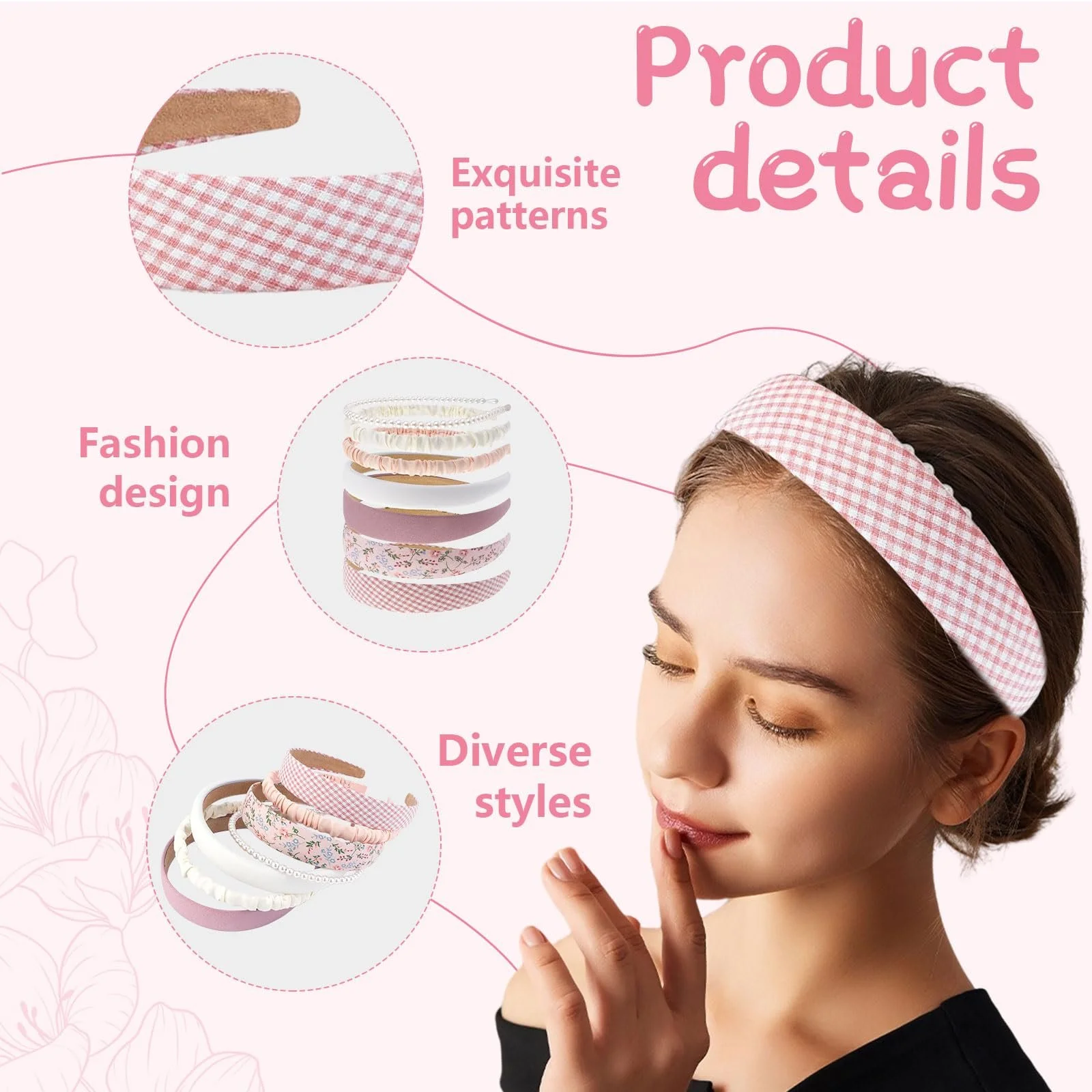 Набір обручів для волосся рожевий, 7 шт., фото №3