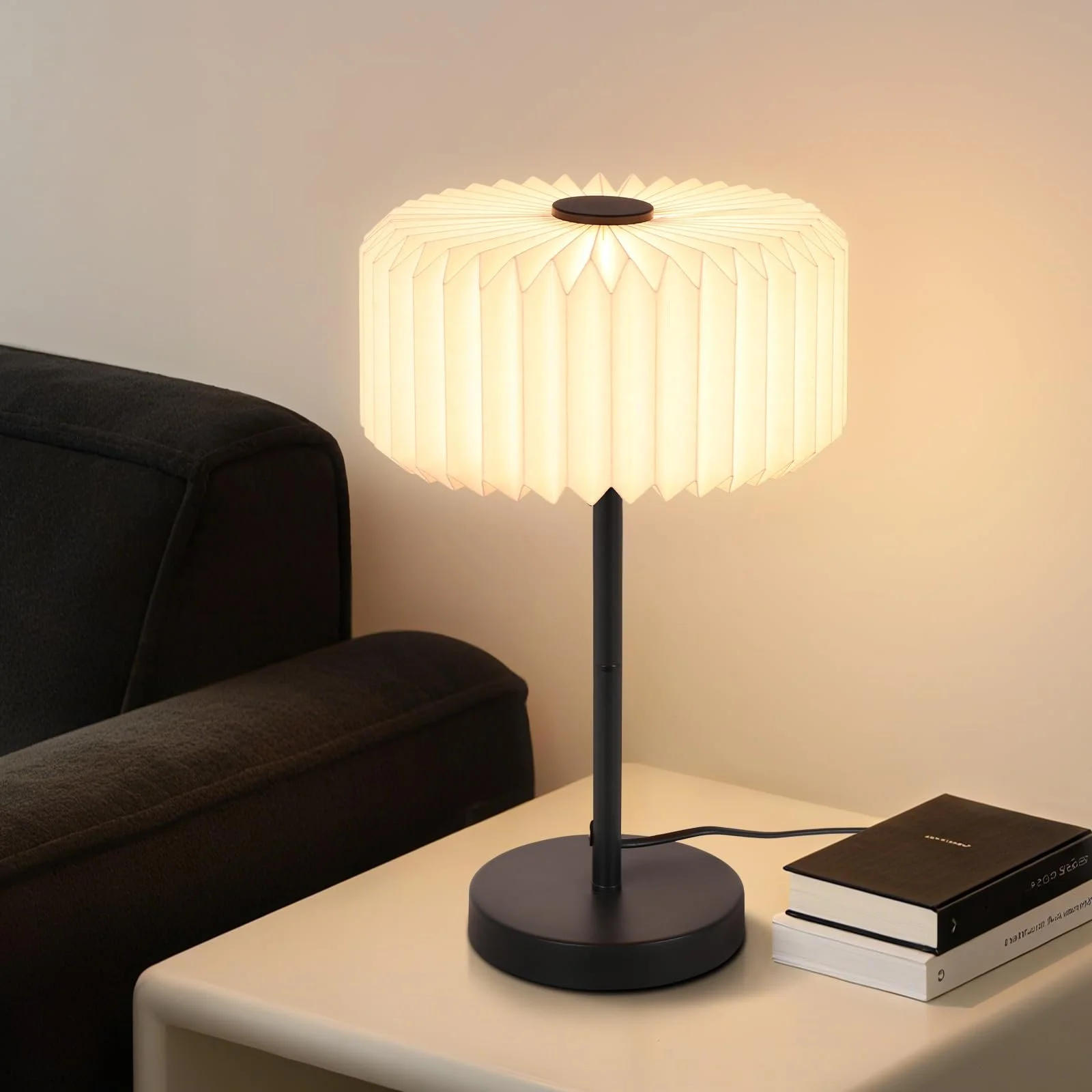 Настільна лампа ZMH Bedside Lamp приліжкова з кабелем паперовий абажур дизайн оригамі (без лампочки), фото №1