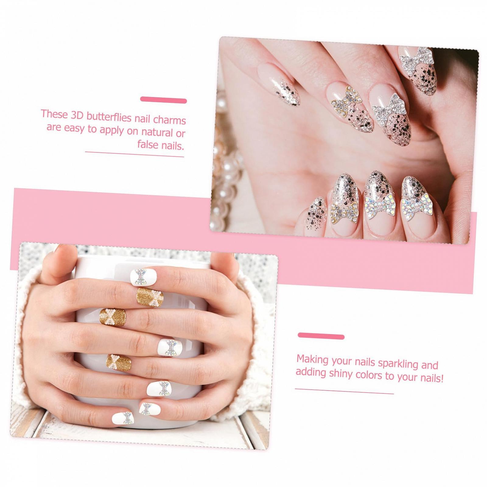 Украшение для ногтей FRCOLOR Набор 50 шт. Бриллианты Металлическая отделка Шармы для ногтей Металлические украшения и наклейки для ногтей Бабочка Бантик Подвеска для ногтей Металлические заклепки для ногтей 3D Жемчужный шарм, фото №7