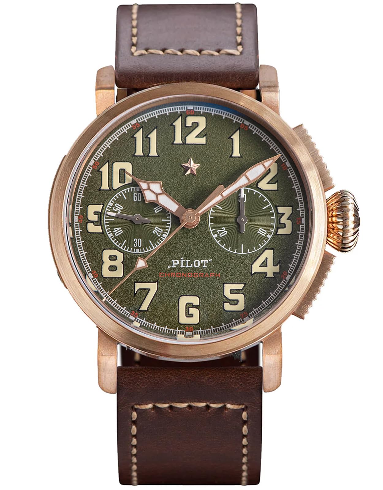 Чоловічий годинник Seagull 1963 S409.02 з механізмом Pilot Master ST1901 з сапфіровим склом, бронза, браслет, фото №1