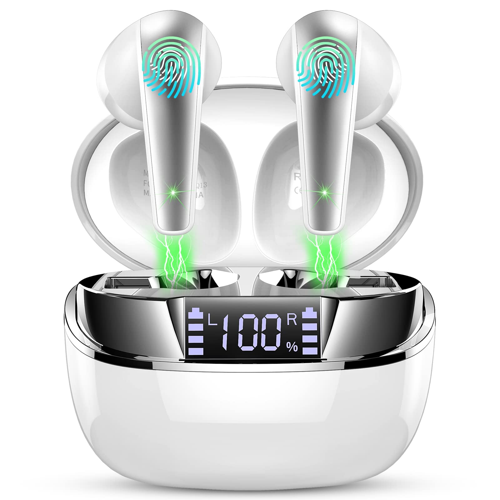 Беспроводные наушники Drsaec Bluetooth 5.3 In-Ear с 4 микрофонами, 42 часа, шумоподавление ENC, IP7, USB-C белые и серебристые, фото №1