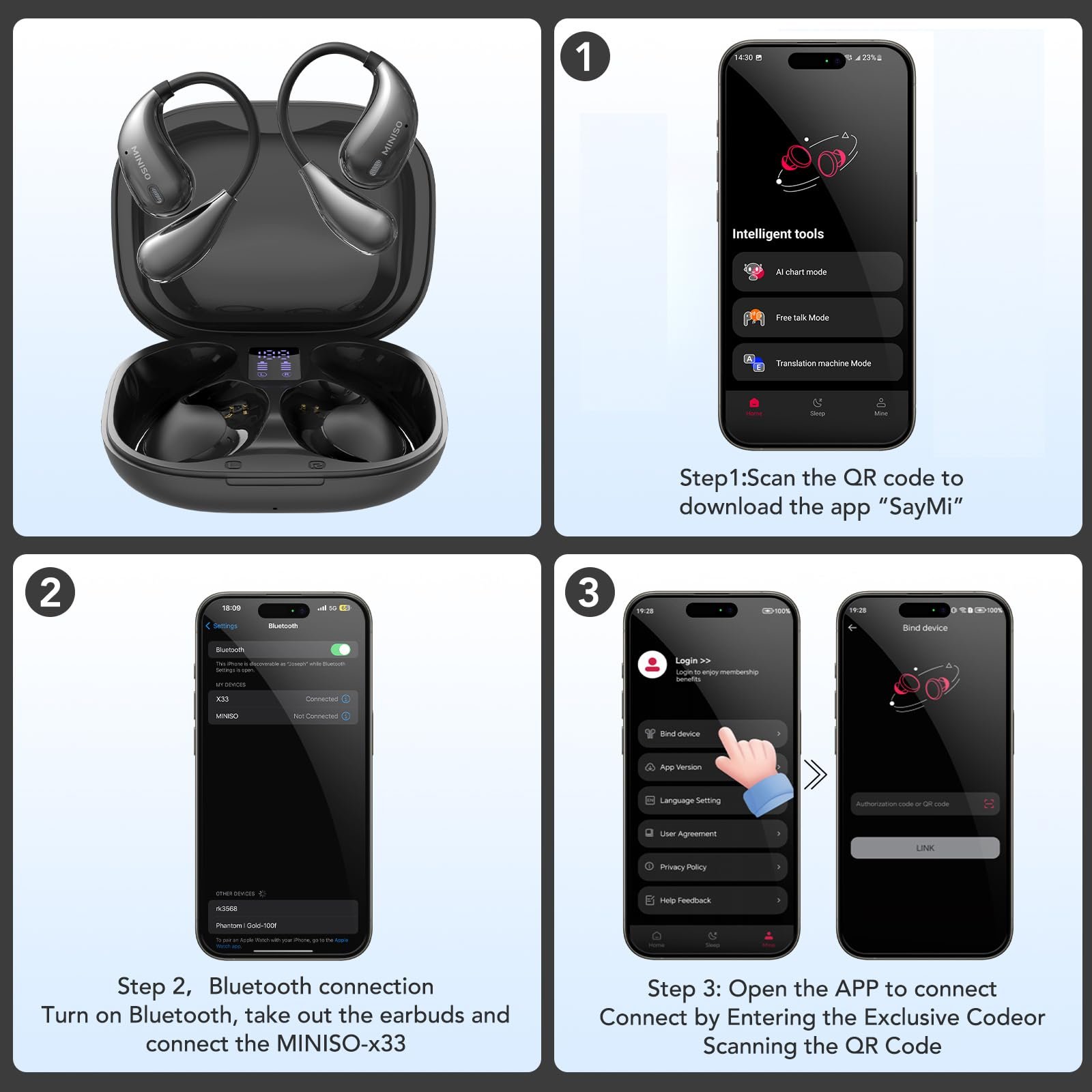 Навушники-перекладач MINISO X33 Ki, 3-в-1, 135 мов, Bluetooth, для навчання, подорожей, бізнесу, фото №8