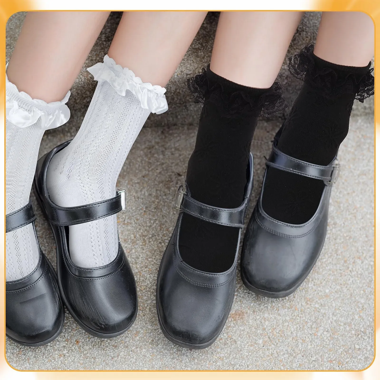 Шкарпетки Жіночі Традиційні 6 пар Чорний Білий З рюшами, фото №7