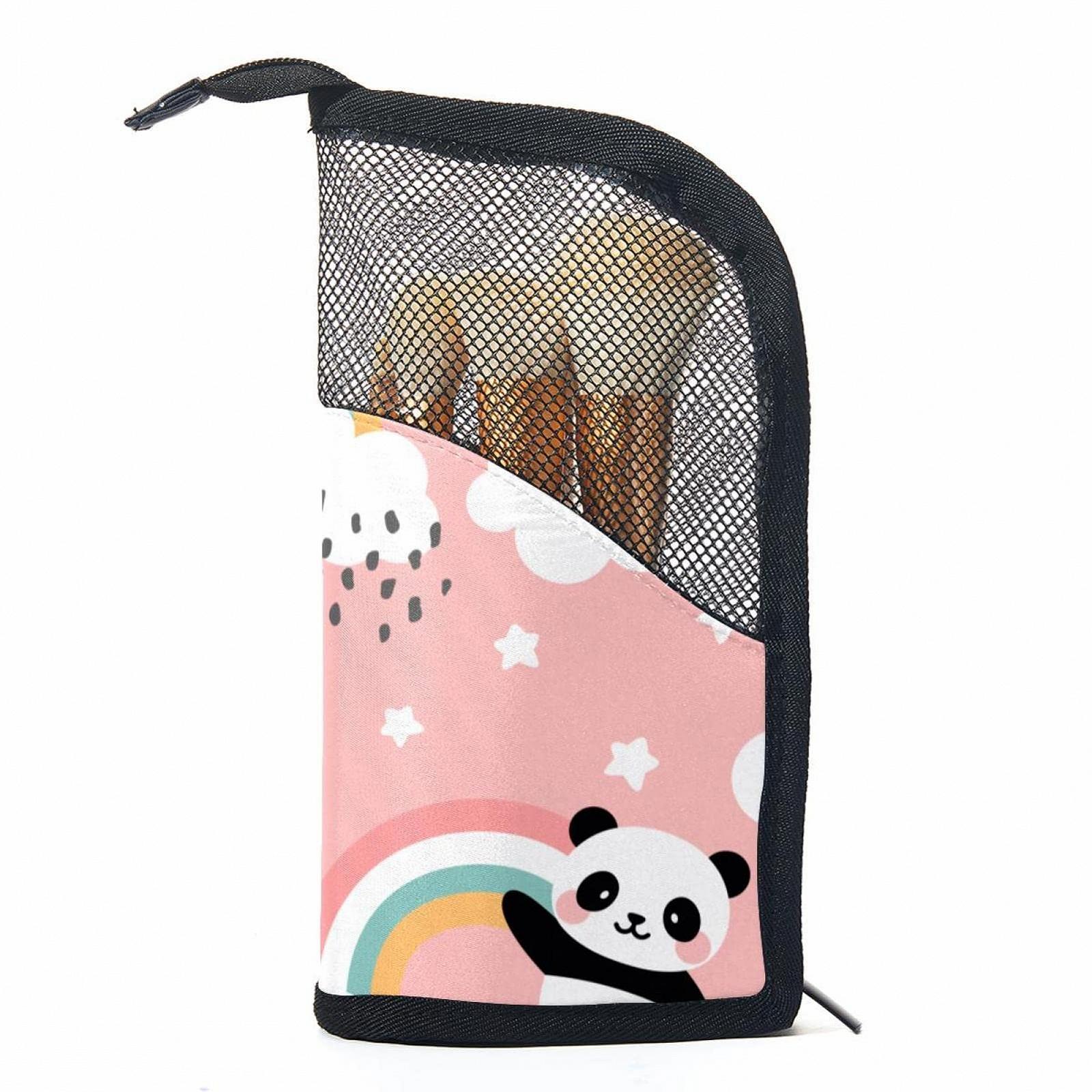 Набір пензлів для макіяжу з сумкою Panda Rainbow Clouds Pink, 12 шт., фото №1