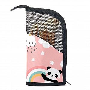 Набір пензлів для макіяжу з сумкою Panda Rainbow Clouds Pink, 12 шт. - Фото 1
