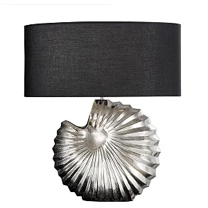 Настольная лампа riess-ambiente Shell морской дизайн 60 см серебристо-черная металлическая тканевый абажур - Фото 1