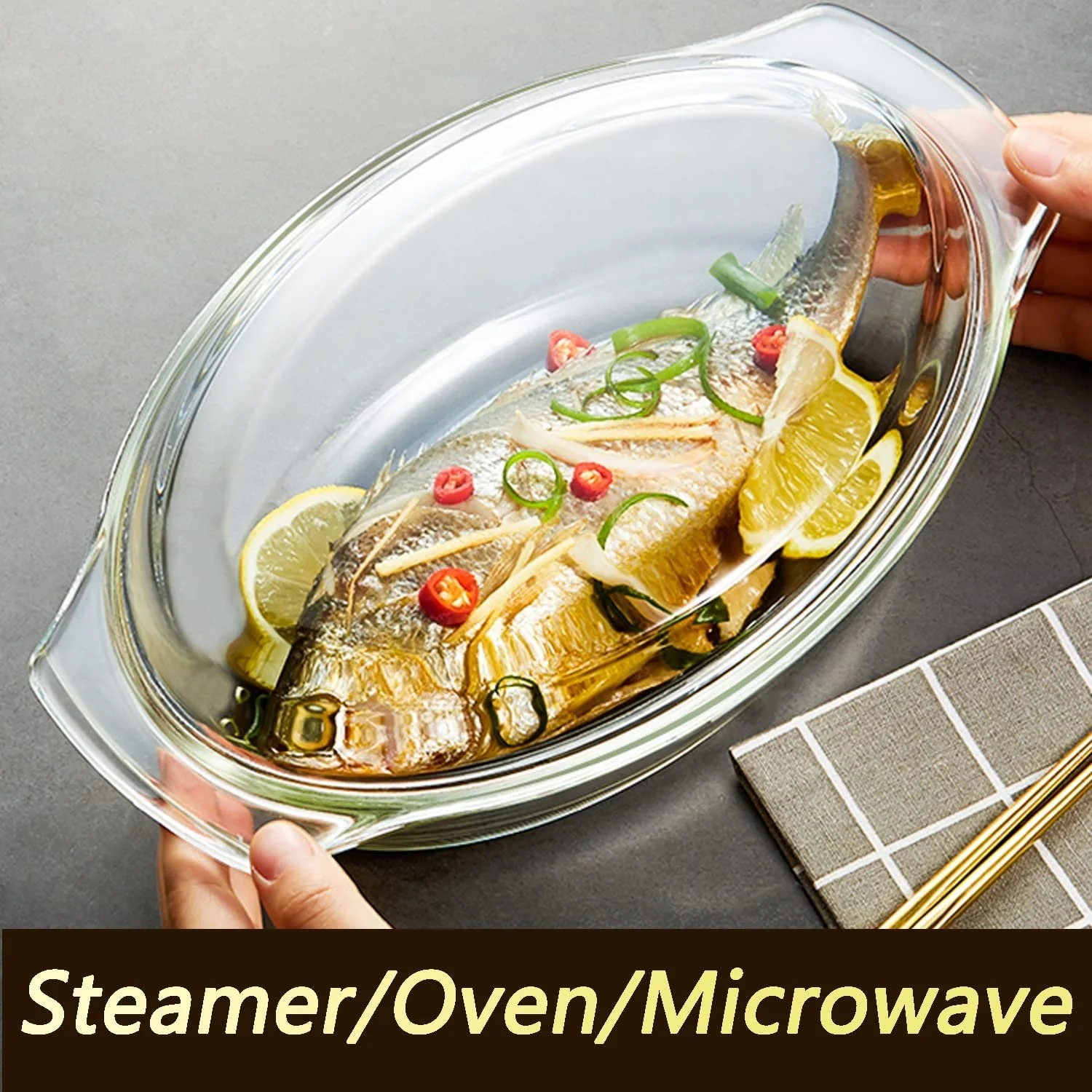 Форма для запікання овальна з кришкою Прозоре жаростійке боросилікатне скло, фото №3