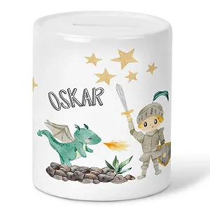 Скарбничка Mikalino Маленький лицар і дракон керамічна з ім'ям на вибір - Фото 1
