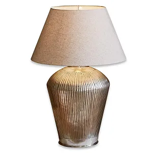 Настільна лампа LOBERON Caulières ручної роботи, бавовна, латунь Кремовий/античне срібло - Фото 1