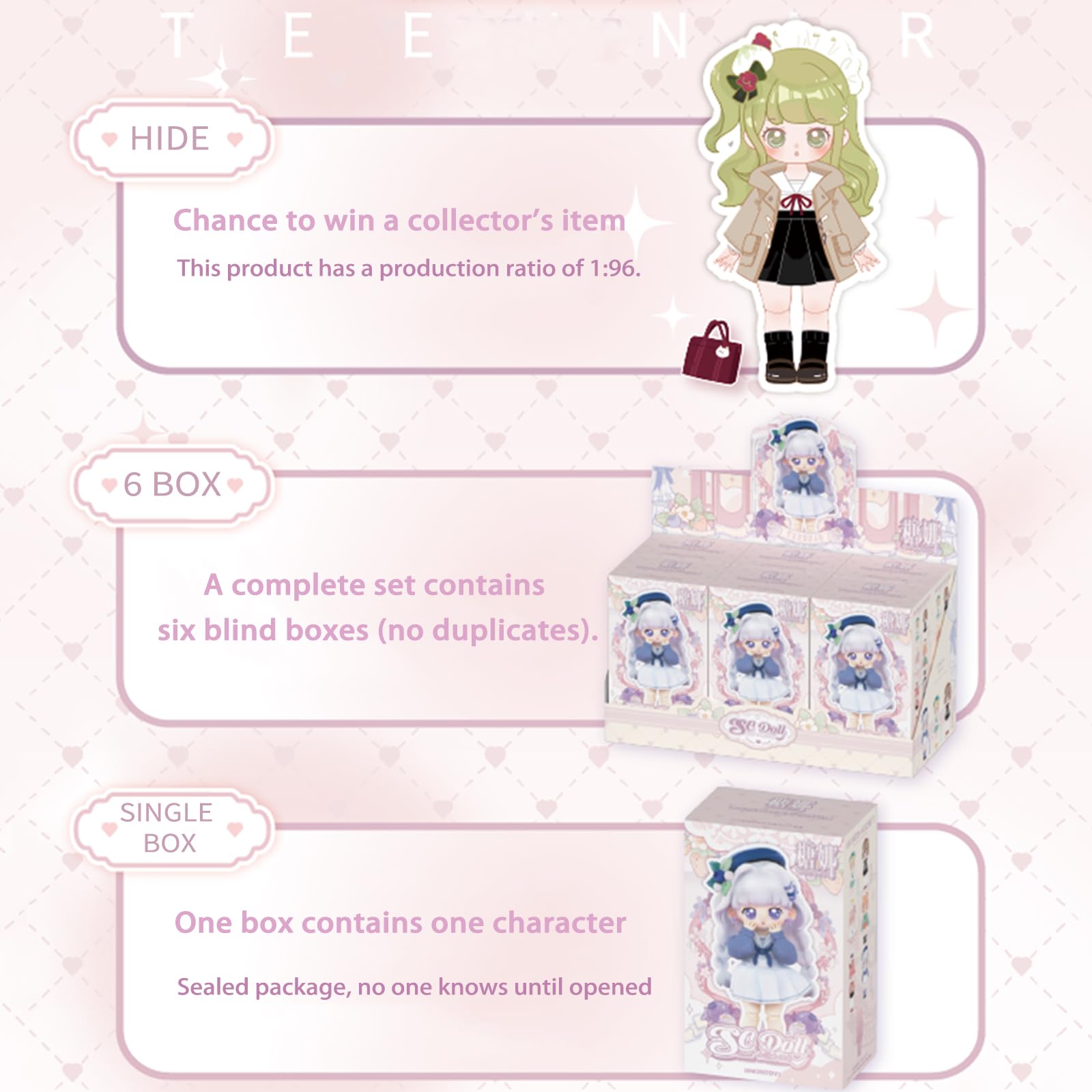 Кукла VEGAWIWI Kawaii Tennar 1/12 BJD Blind Box Sweet Campus Series 1 шт, фото №3