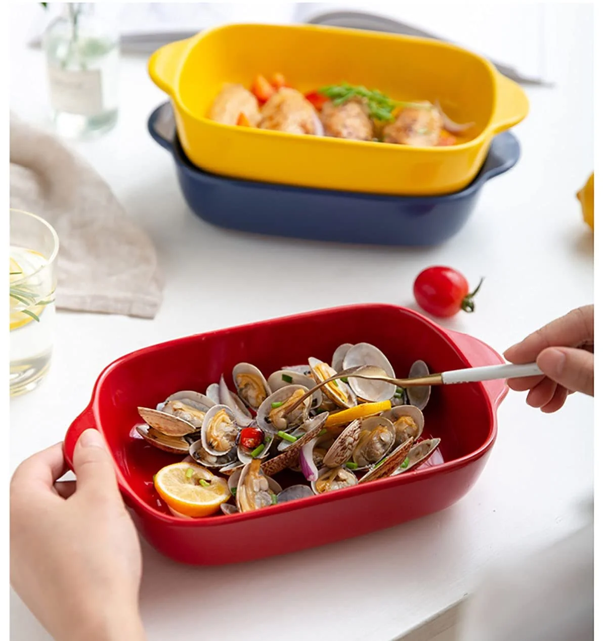 Форма для запікання керамічна прямокутна з ручками Мала Unique Color, фото №3