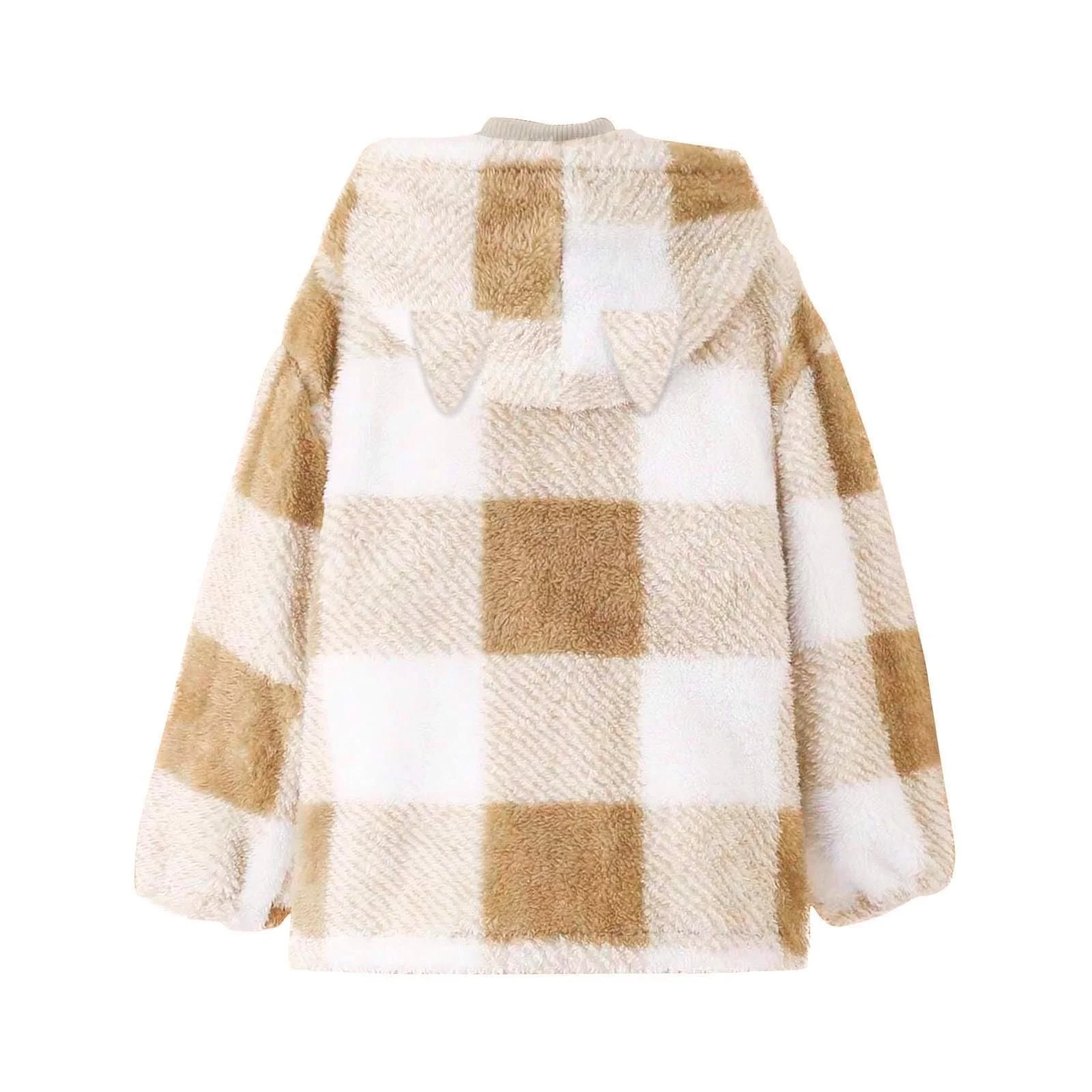 Флісова куртка для дівчат, мила картата куртка-шерпа на блискавці, фото №4