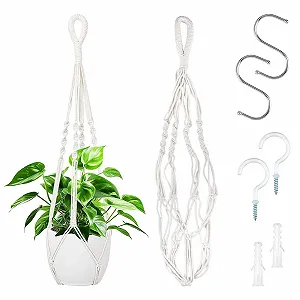 Подвесная корзина Macrame Cotton Rope with Metal Hooks 60 см Set of 2 - Фото 1