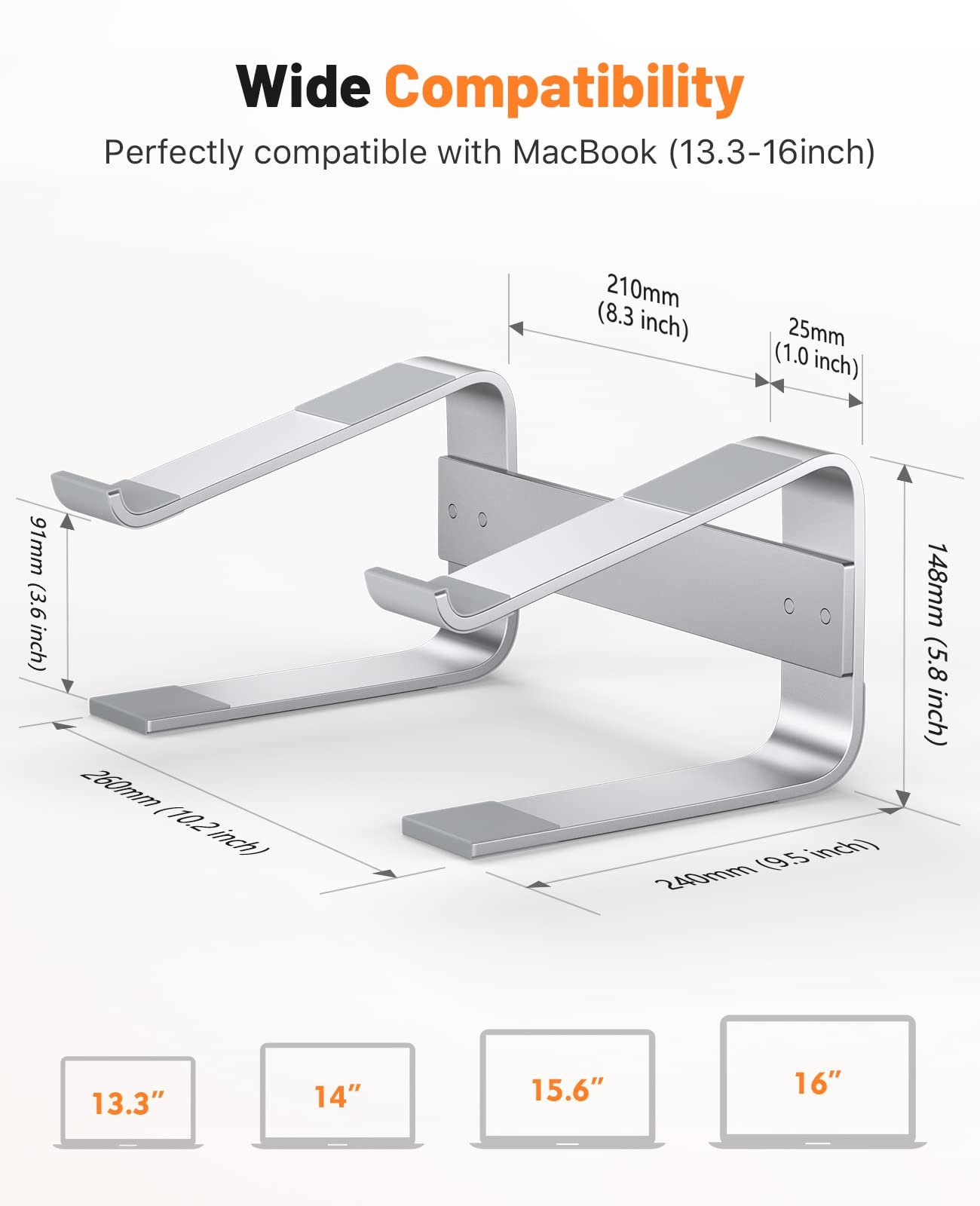 Підставка для ноутбука Soqool, ергономічна, для 10-17 дюймів, алюмінієва, для столу, сумісна з MacBook Air/Pro, Lenovo, Huawei, Acer, Dell, HP - Срібна, фото №4