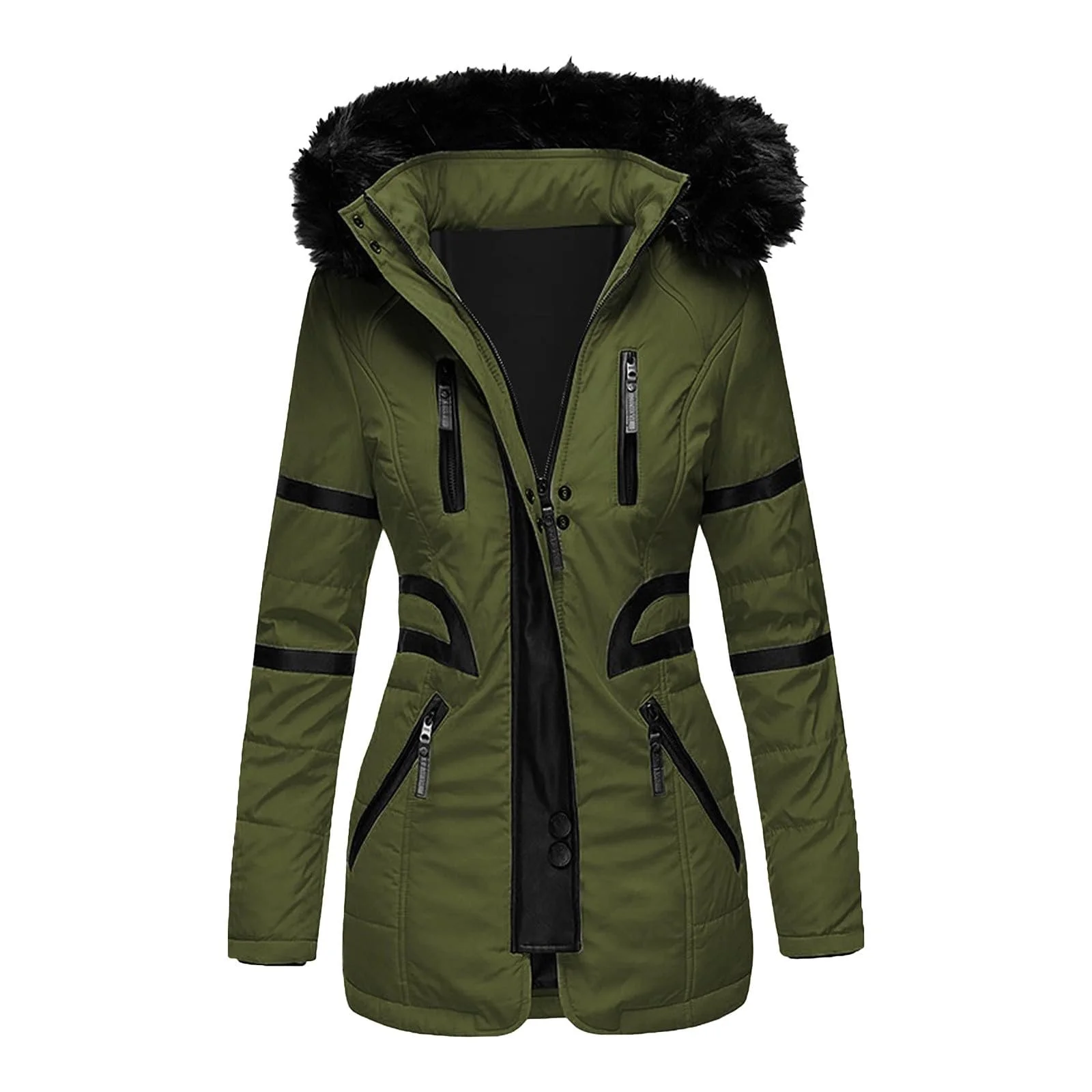 Женская Зимняя Куртка с Меховым Капюшоном, фото №1