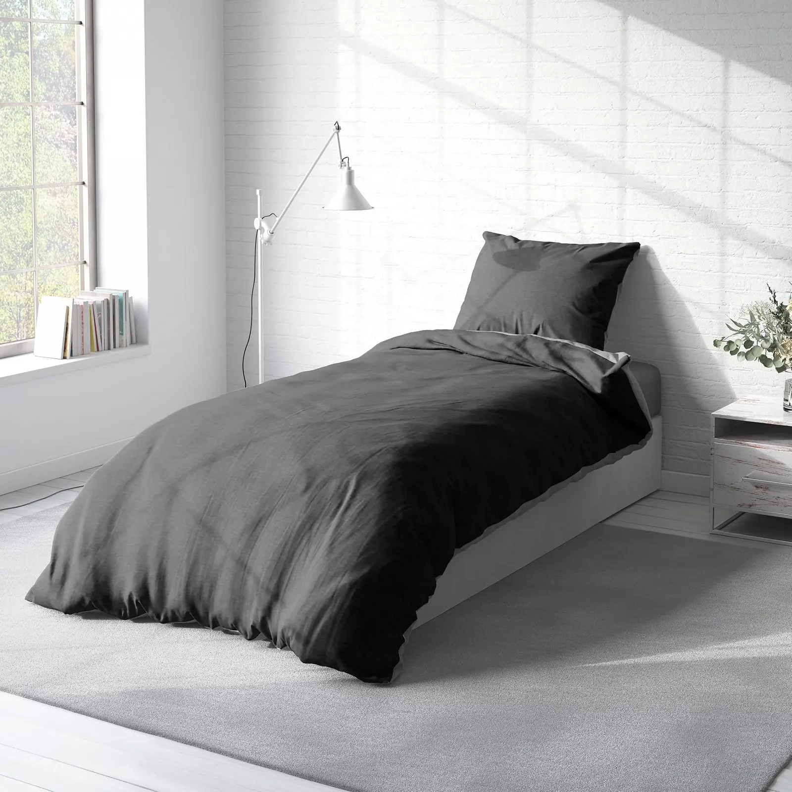 Постільна білизна one-home Jersey 135 x 200 см бавовна з блискавкою Сірий меланж, фото №3