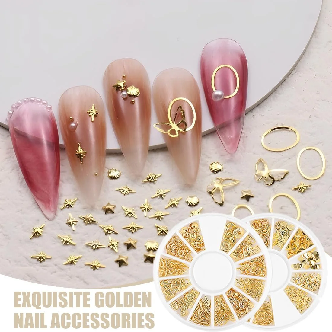 Набор для ногтей Золотой крест, Y2K 3D Хром, Звезда, Роза и Луна Золотой, 2 шт, фото №4