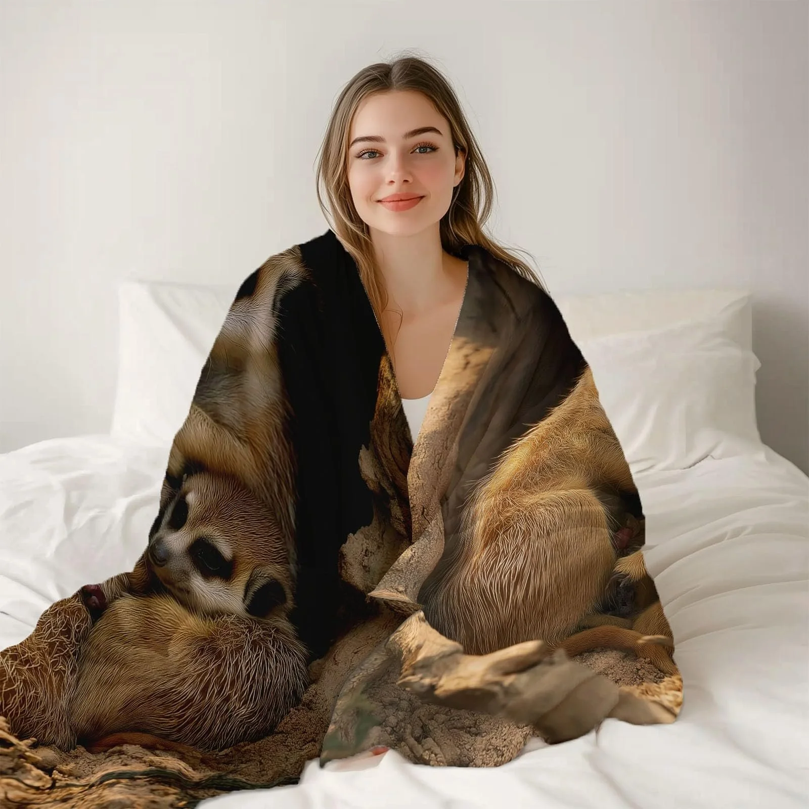 Плед М'який і теплий 3D Фотографія природи Тварина Суркат 130 x 150 см Коричневий, фото №6