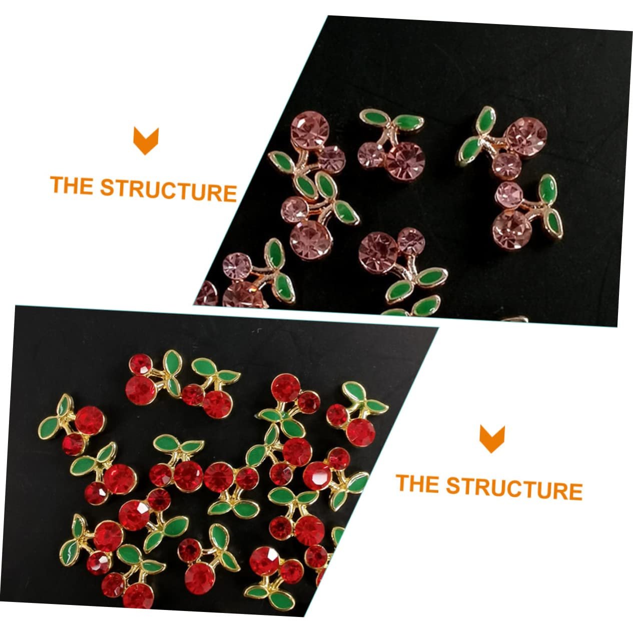 Украшения для ногтей Вишня FRCOLOR 96 штук Фруктовые подвески для ногтей с блестками Хрустальные вишневые подвески Объемные 3D маленькие стразы из сплава, фото №4