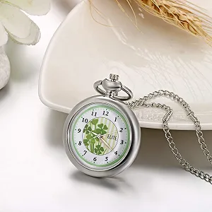 Кишеньковий годинник JewelryWe Класичний Зелений Люмінесцентний Циферблат Аналоговий Кварцовий Срібний synthetic.ua - Фото 1