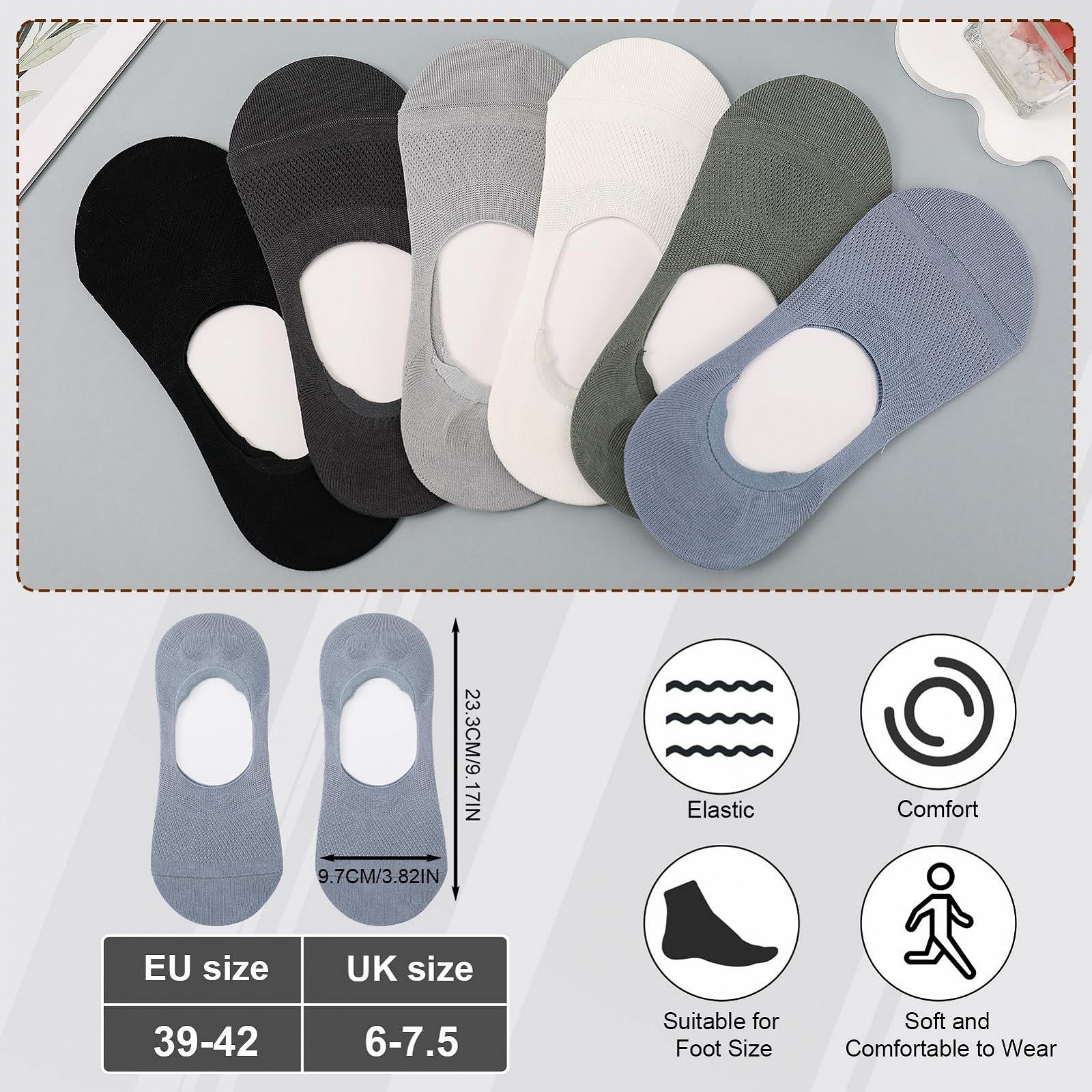 Женские/Мужские носки-невидимки 6 пар Black, Light Blue, Green, Dark Grey, Light Grey, White, размер 39-42, хлопок, силиконовая накладка, нескользящие, дышащие, без запаха, фото №2