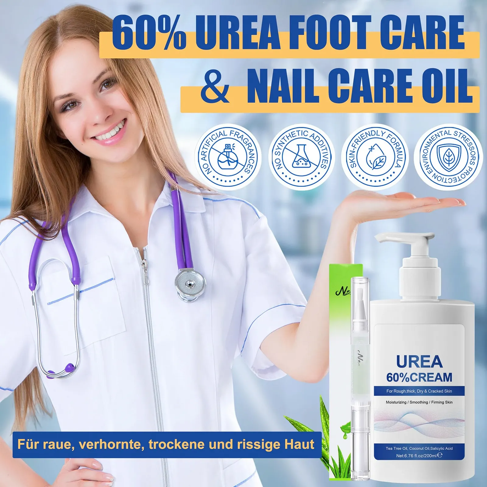 Набор для ухода за ногами: Крем с мочевиной 60% 200 мл и масло для ногтей с алоэ вера, фото №3