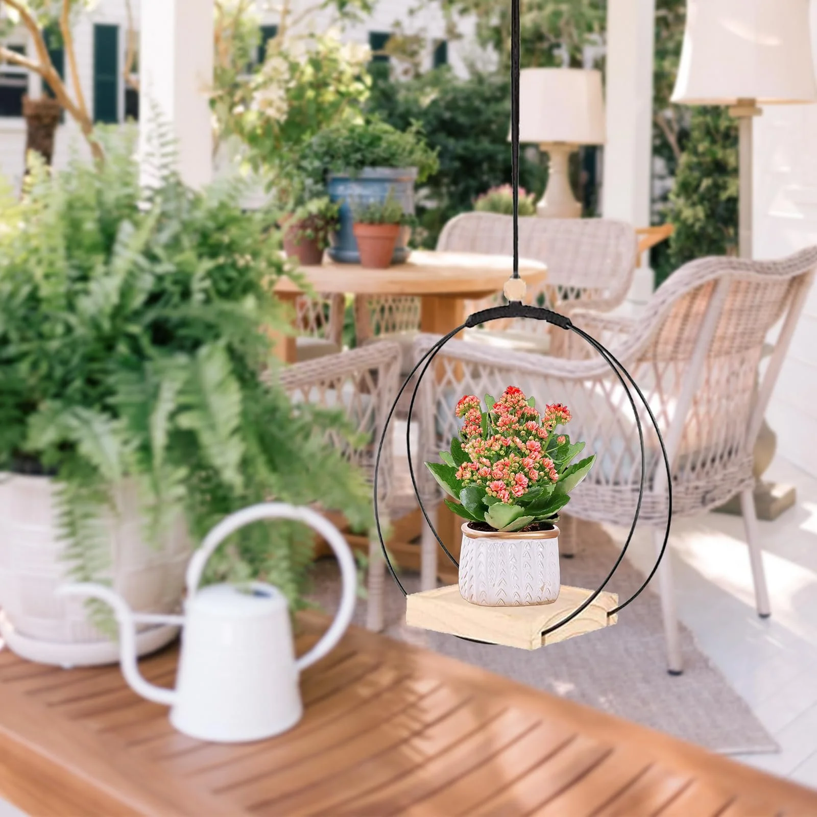 Підвісний кошик 2 шт з металевим кільцем та дерев'яною основою Сучасний стиль, фото №6