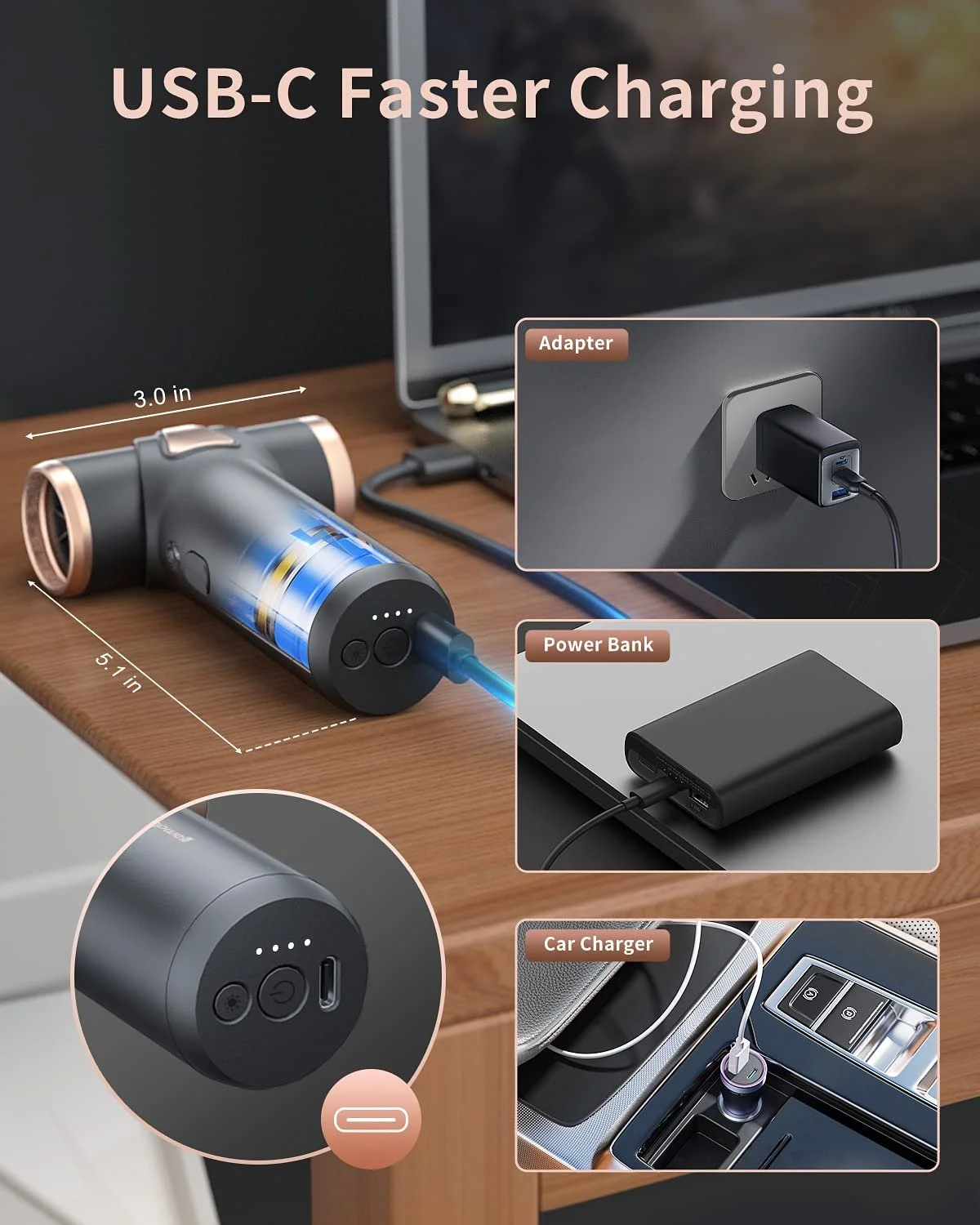 Электрический очиститель сжатым воздухом Leapwell 3 скорости 150 000 RPM цельнометаллический, фото №5