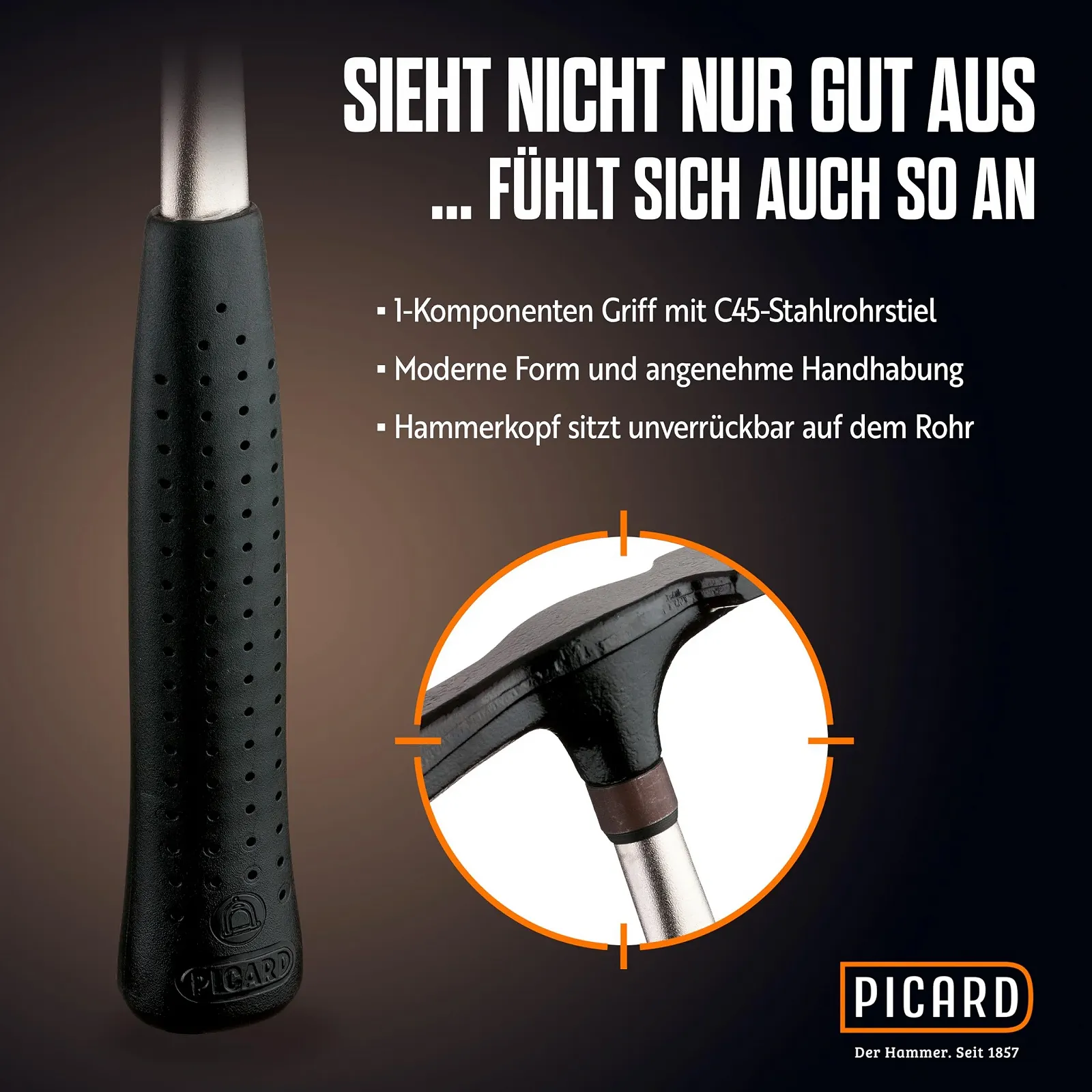 Молоток каменщика Picard 0027700 берлинского типа 600 г черный/серебристый, фото №4