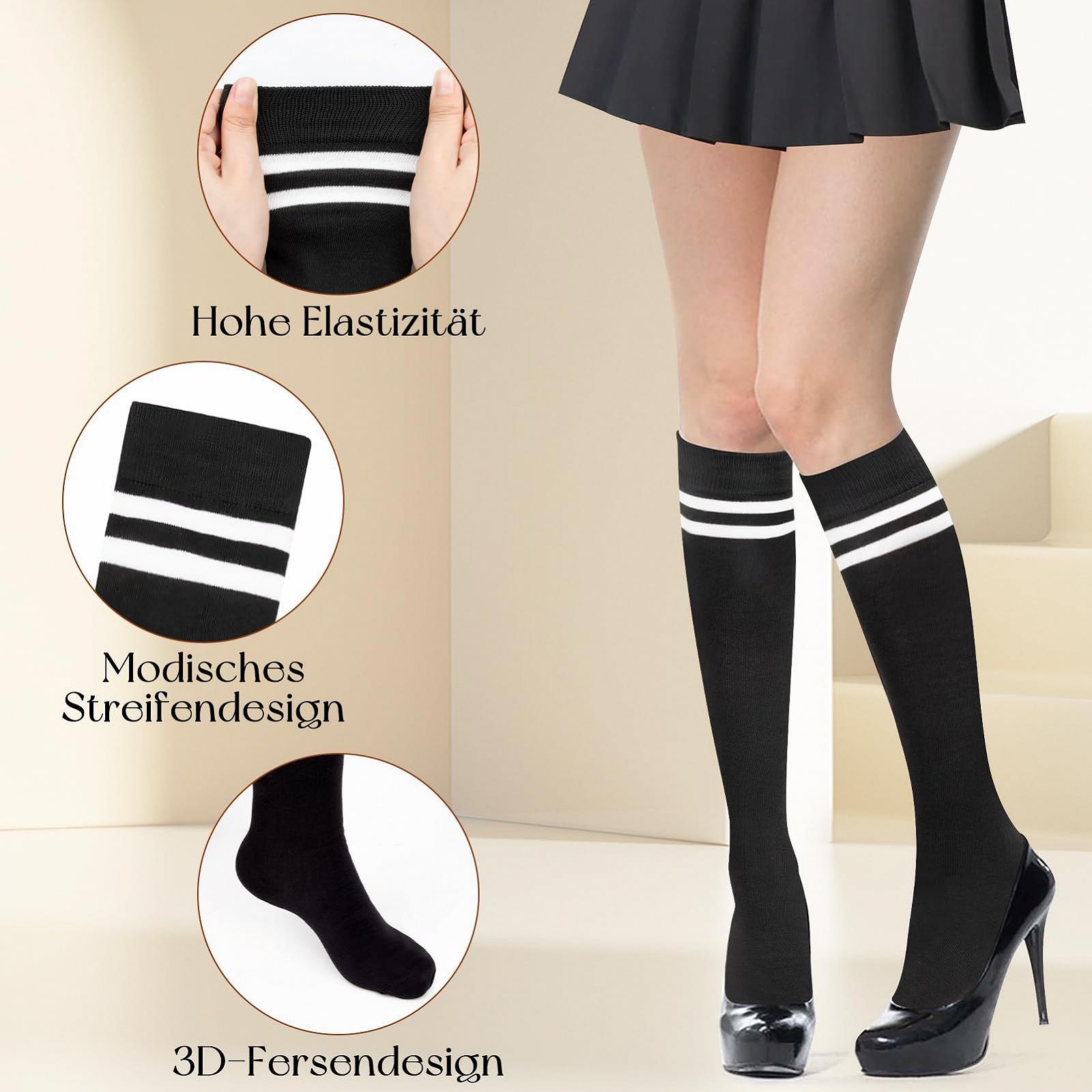 Женские гольфы 3 пары Мягкие и эластичные гольфы до колена 2 цвета Комбинация Длинные стильные гольфы для женщин на каждый день Косплей Вечеринка Рождество, фото №2