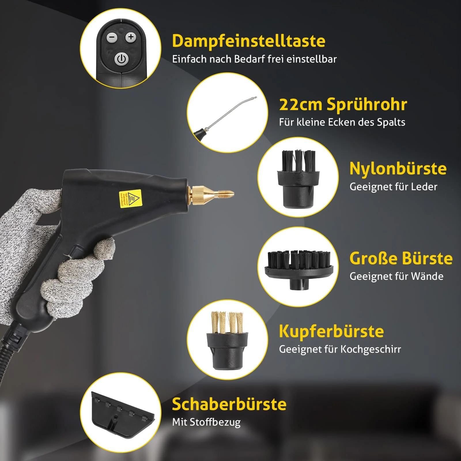 Ручний пароочисник Dyna-Living 1.5 L 14 аксесуарів, фото №6