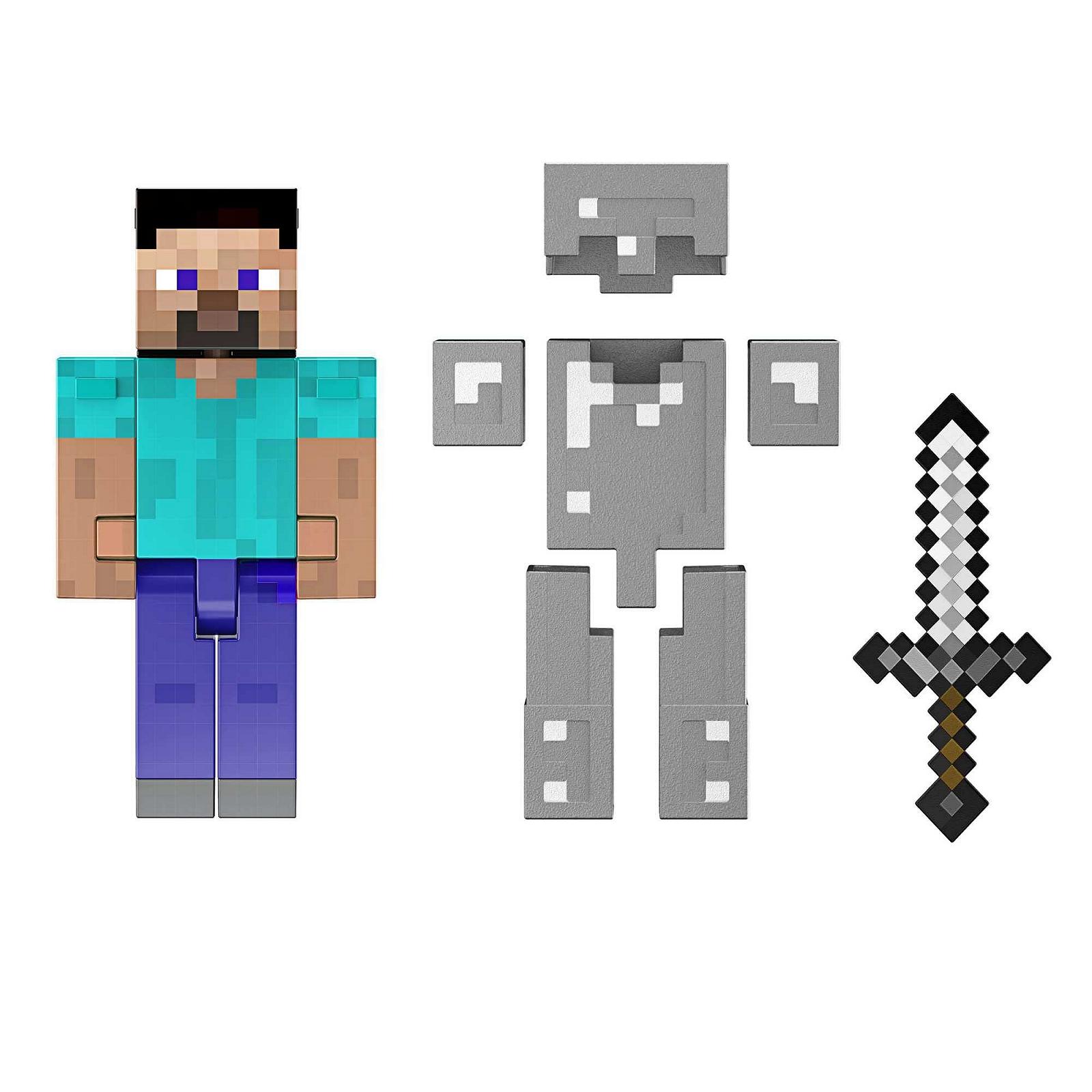 Фігурка Minecraft Diamond Level Steve 14 см, рухома, литий залізний обладунок, меч, блок для дорослих, фото №1