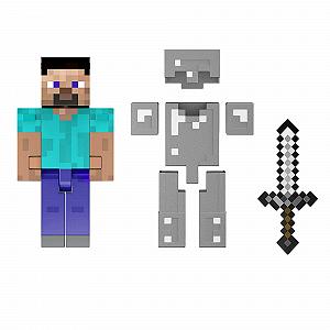 Фігурка Minecraft Diamond Level Steve 14 см, рухома, литий залізний обладунок, меч, блок для дорослих - Фото 1